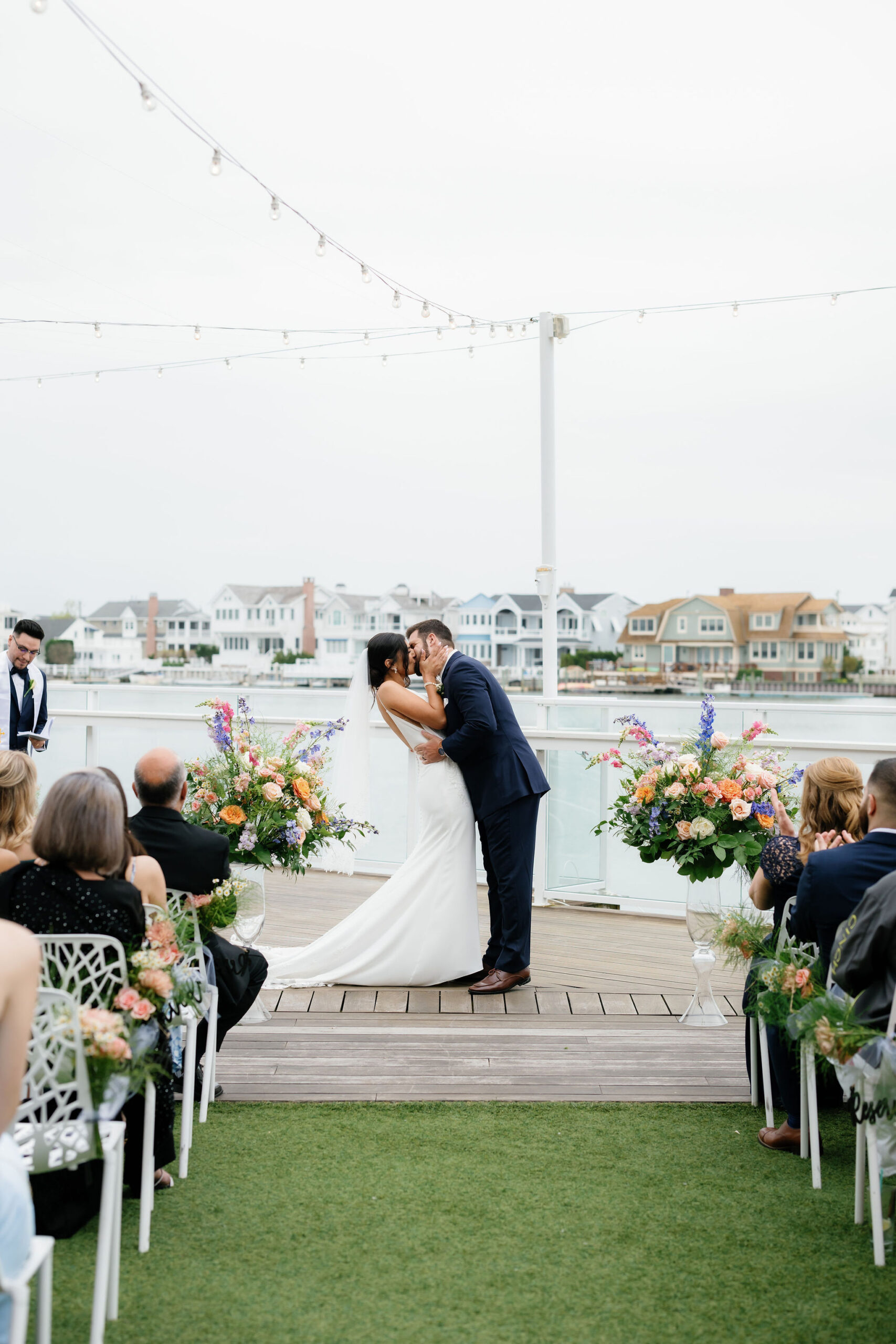 wedding kiss at the Reeds by Lisa Blanche Photography